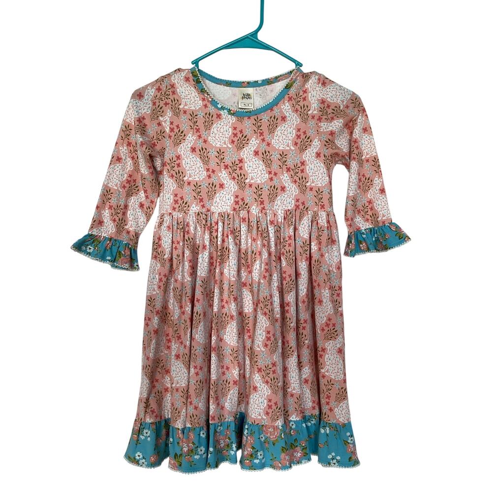 Wildflowers Pink & Blue Girls 8 Bunny Ruffle Floral Dress